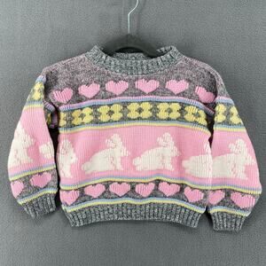 Vintage 80s 90s JaYmie Rose Sweater Toddler 12mos? Bunnies Hearts Made in USA
